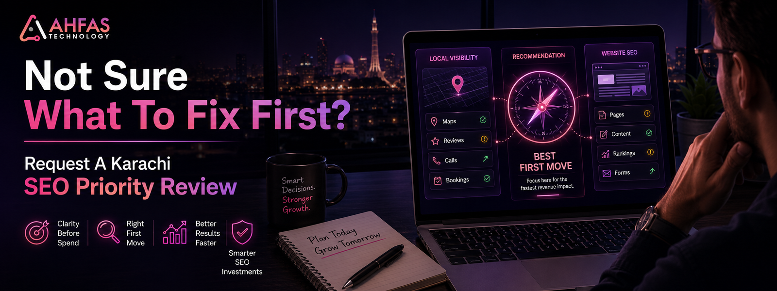 Karachi SEO priority review comparing local visibility with website SEO to identify the best first move.