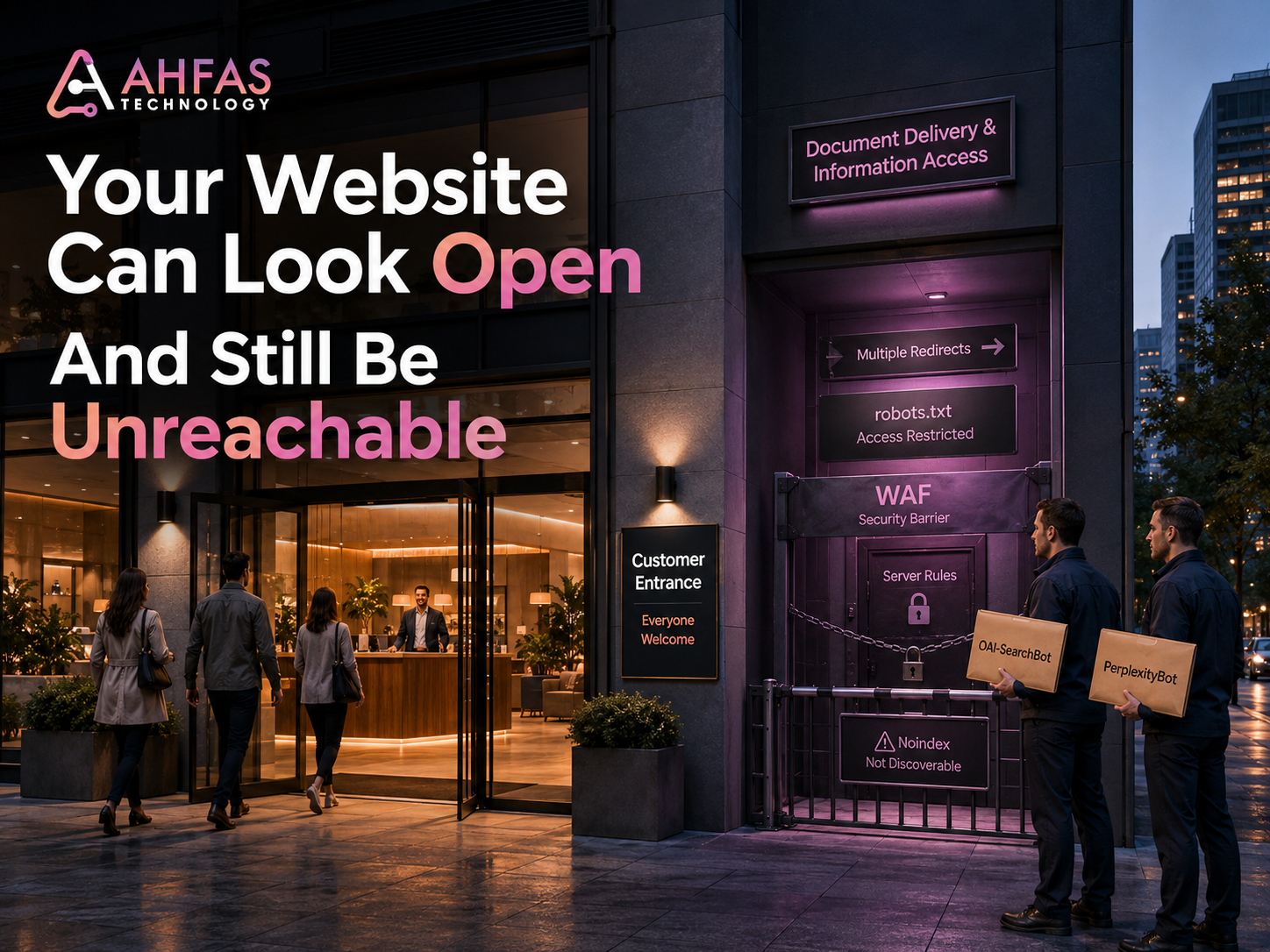 Website open to customers but blocked from AI search crawlers by technical access barriers.
