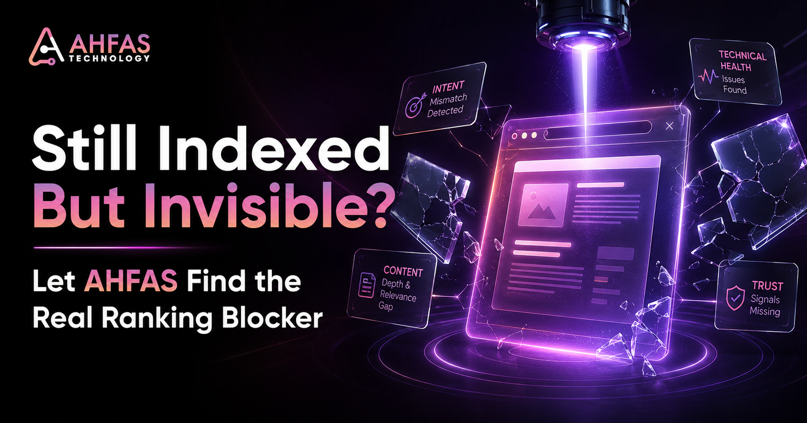 AHFAS CTA banner offering help to find ranking blockers for indexed pages 