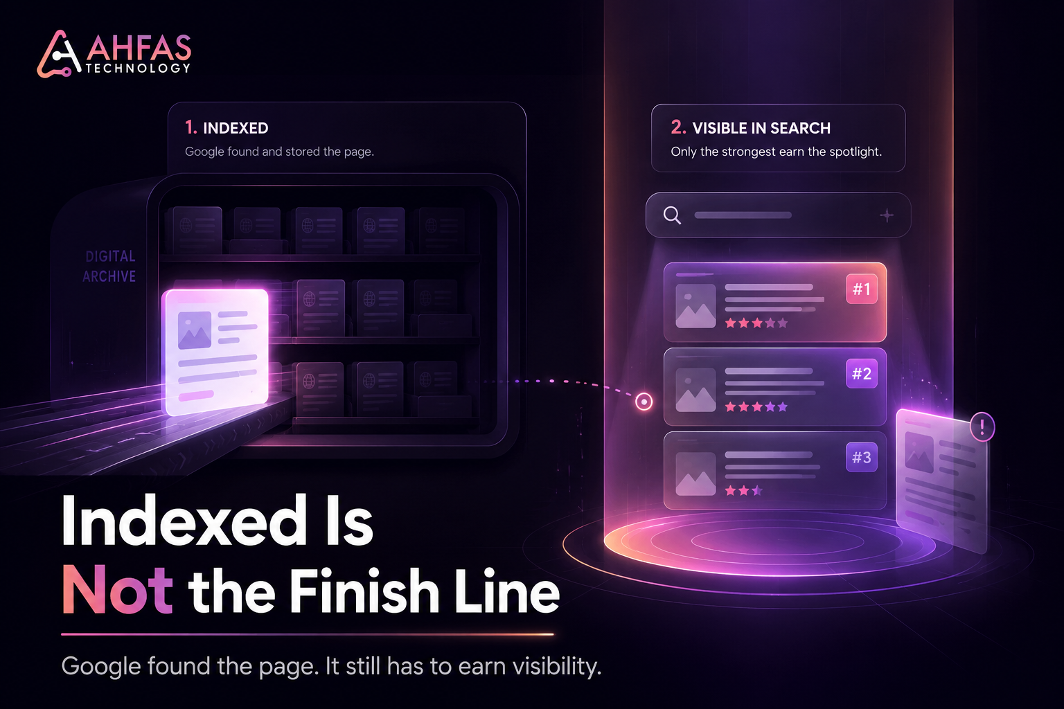Concept image explaining that indexing is not the same as ranking on Google